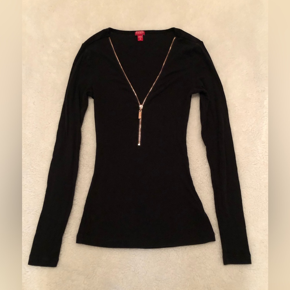 Guess Black Long Sleeve Top with Rose Gold Zipper